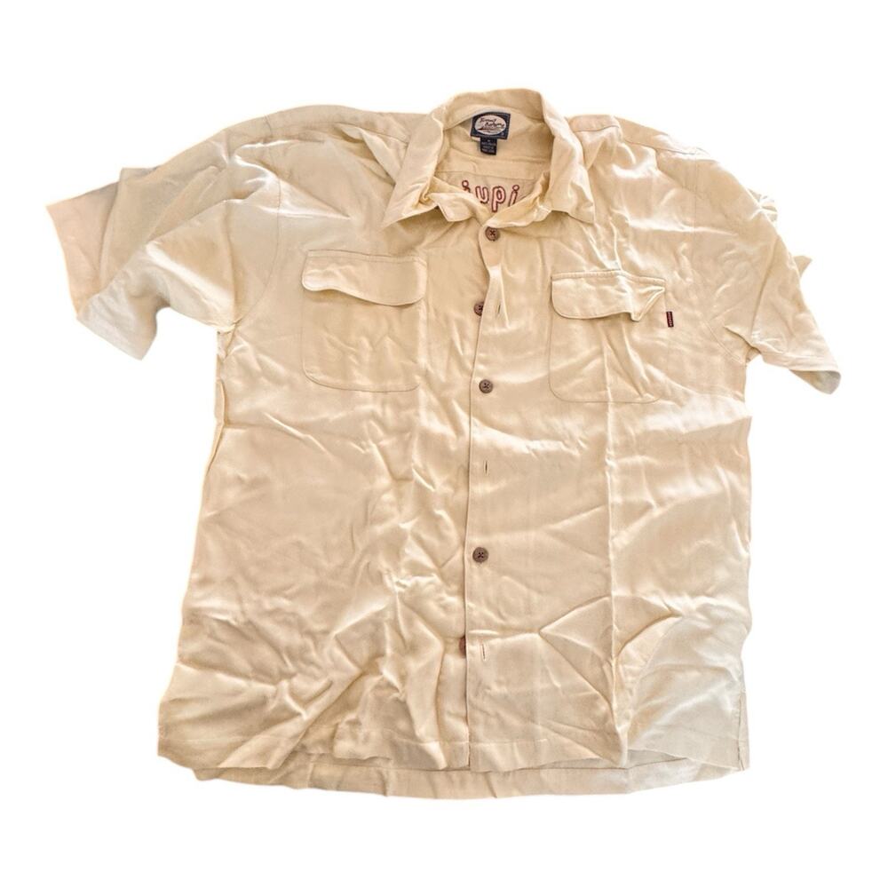 Vintage Tommy Chiquita Bahama Mens Rayon Embroidered Yellow Casual Shirt Medium